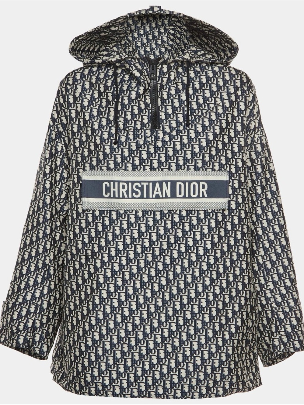 Dior Navy and White Monogram Hooded Anorak Pullover